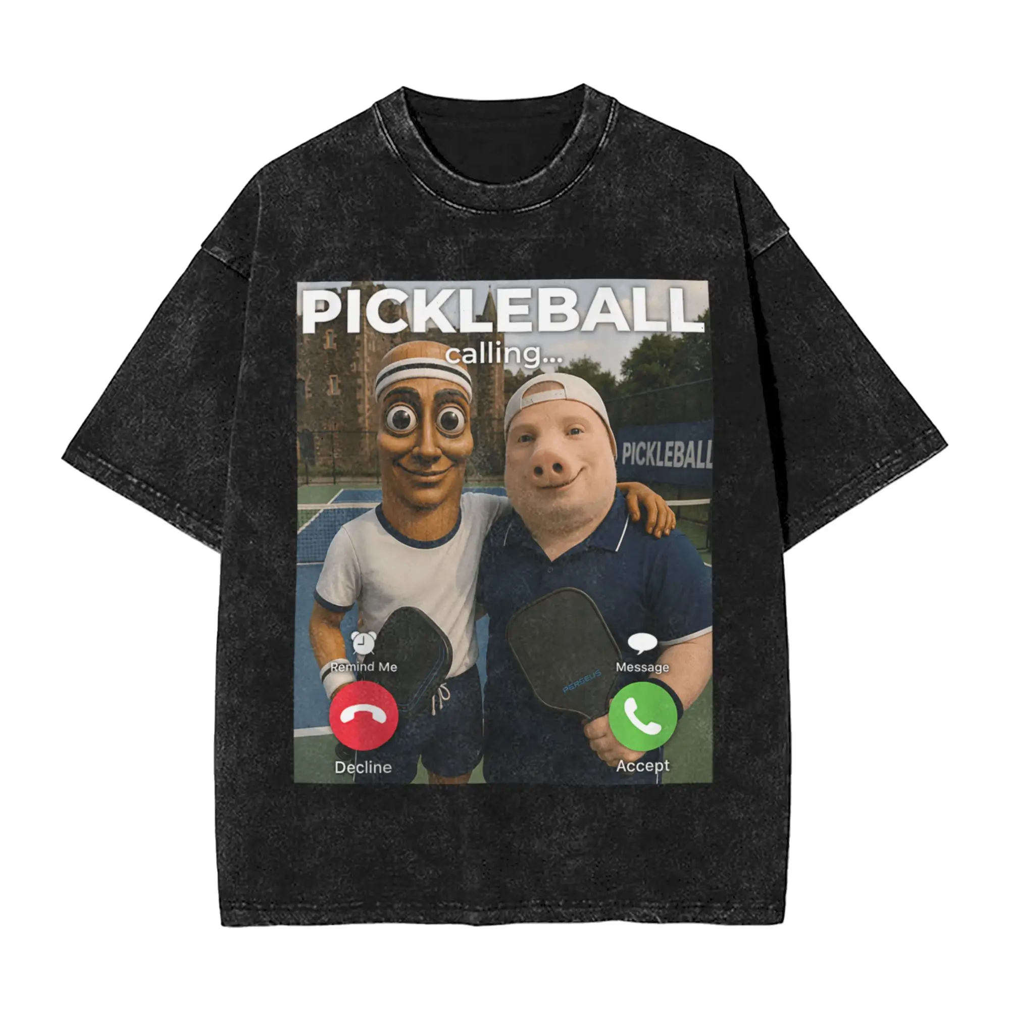 Tung Sahur John Pork Pickleball Calling The Court Waiting Men T Shirts Washed  Tees Short Sleeve O Neck T-Shirts Cotton Clothes
