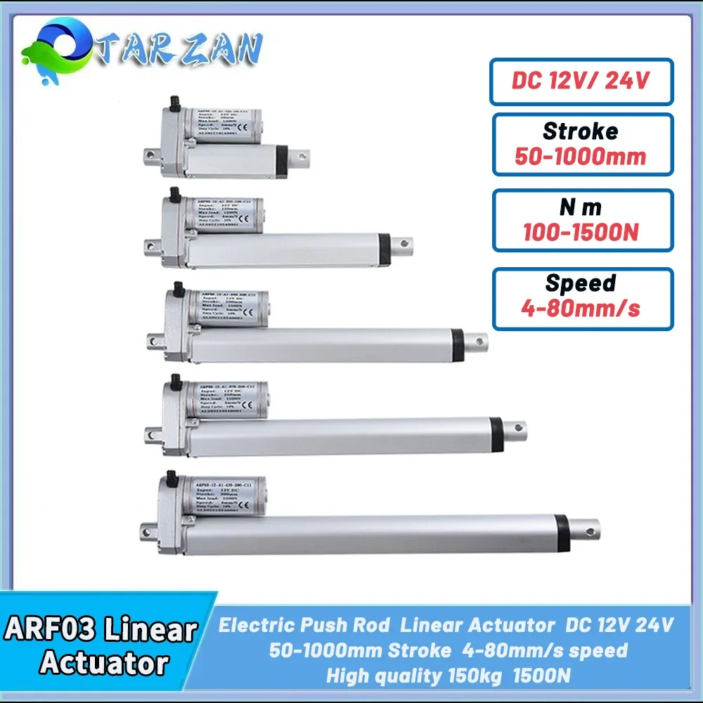 

1500N линейный привод с высокой тягой, 12 В, электрический цилиндр, толкатель, поршневой двигатель, солнечный трекер, моторизация двери, 80 мм/с