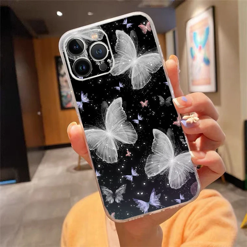 

Purple Pink Butterfly Phone Case Carcasa Funda For iPhone 17 Pro Max Air 16 15 14 13 Pro Max 15 16 Pro 15Plus Case