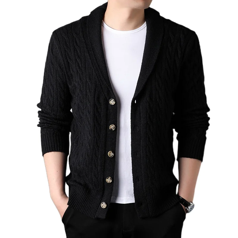 

Men's Knitted Cardigan Collar Thick Wool Texture Thickened Warmth Long Sleeved Jacquard Buttons with Unique Design Cardigan