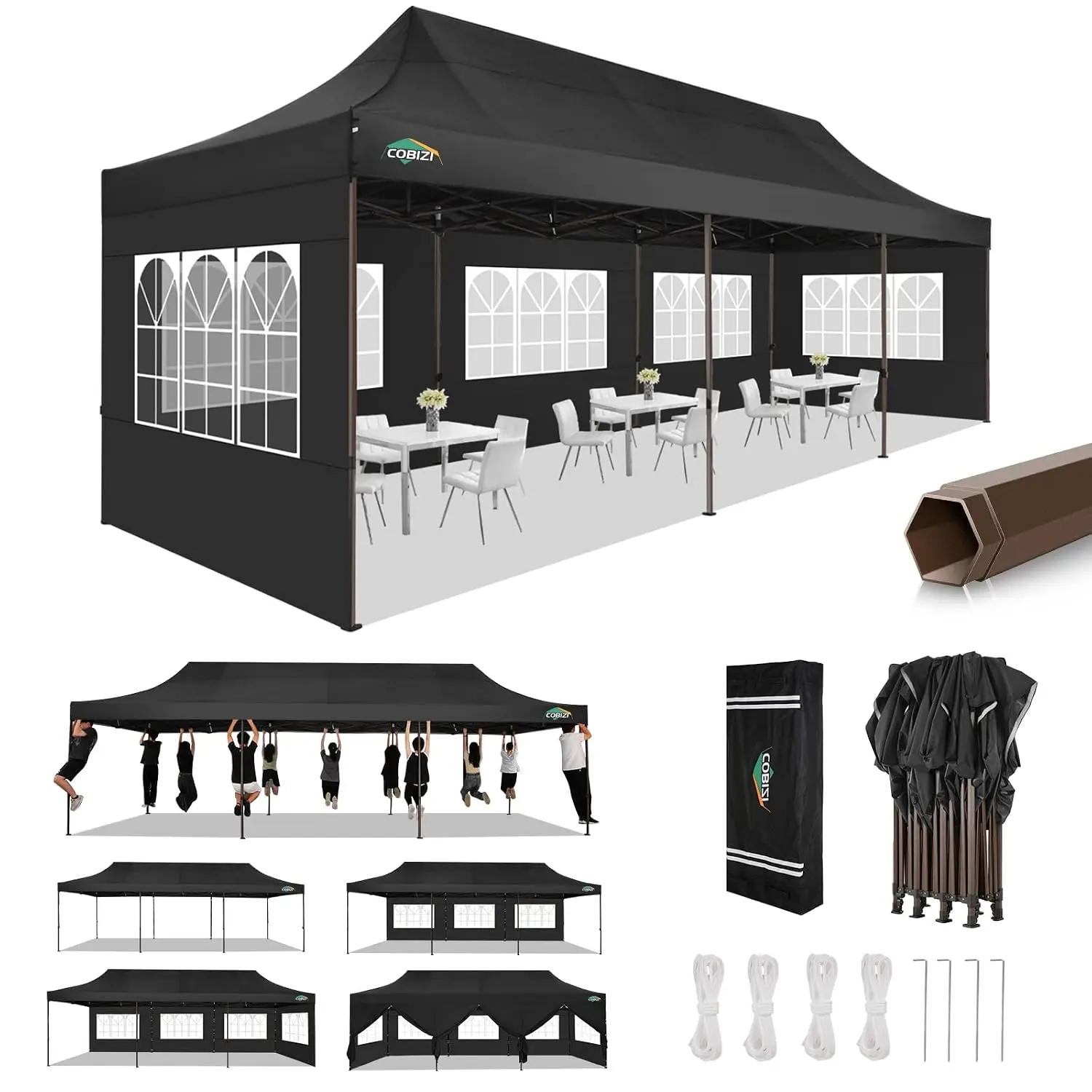 10x30 Pop Up Canopy Heavy Duty with 8 Removable Sidewalls, Commercial Portable Tents for Parties Ez Up Canopy, Customized