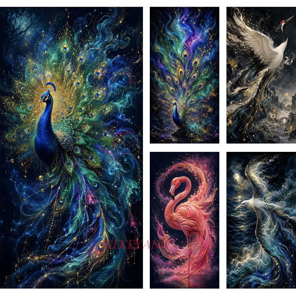 DIY Diamond Painting Cross Stitch Abstract Peacock Crane and Flamingo Full Drills Diamond Mosaic New Collection Home Decor