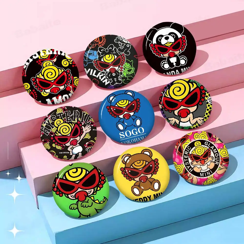 Japan Fashion H-Hysteric M-Mini Creative Pins Funny Round Snap-in Brooch Badge Backpack Hat Accessories Jewelry Gifts For Friend