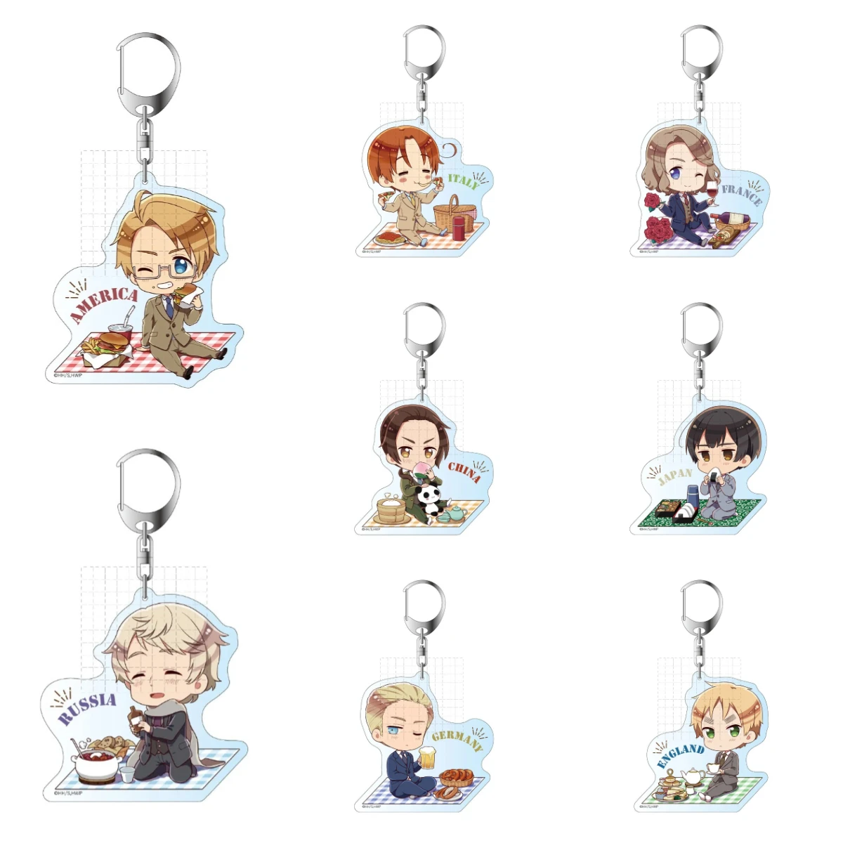 Game APH Russia England Germany America Italy Japan France Keychain Doll Anime Acrylic Keyring Pendant for Gift