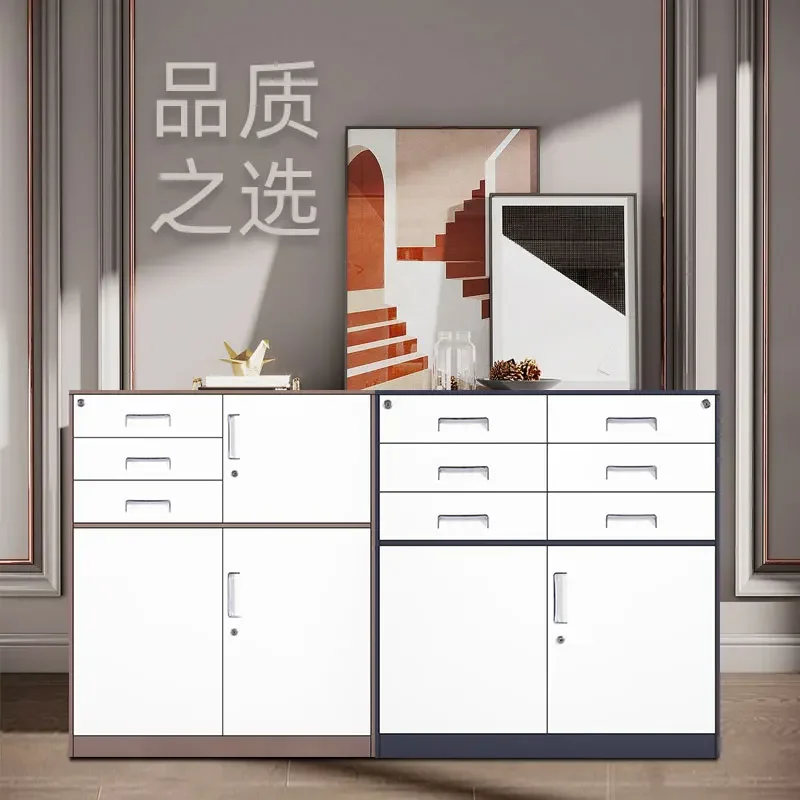 Steel office document wood grain iron cabinet locker with lock under table storage low cabinet free installation