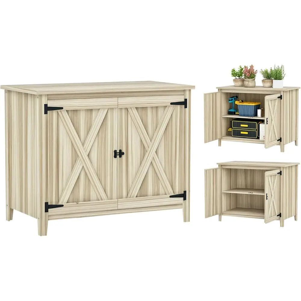 Compact Natural Wood Outdoor Storage Cabinet with Inner Shelf and Double Doors for Patio and Lawn