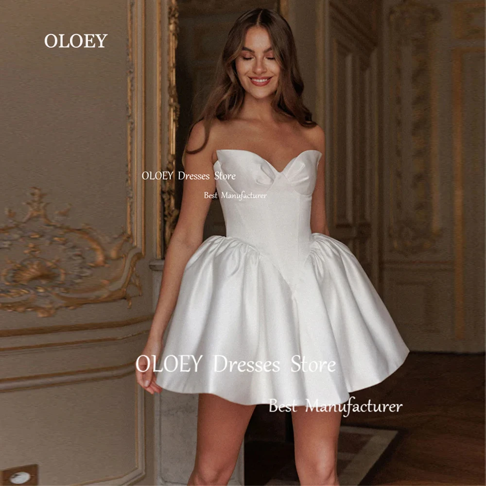 OLOEY Elegant Sweetheart Mini Wedding Dress Sweetheart Pleated Taffeta Vestido de noiva Prom Dress Bridal Gown A-Line Corset