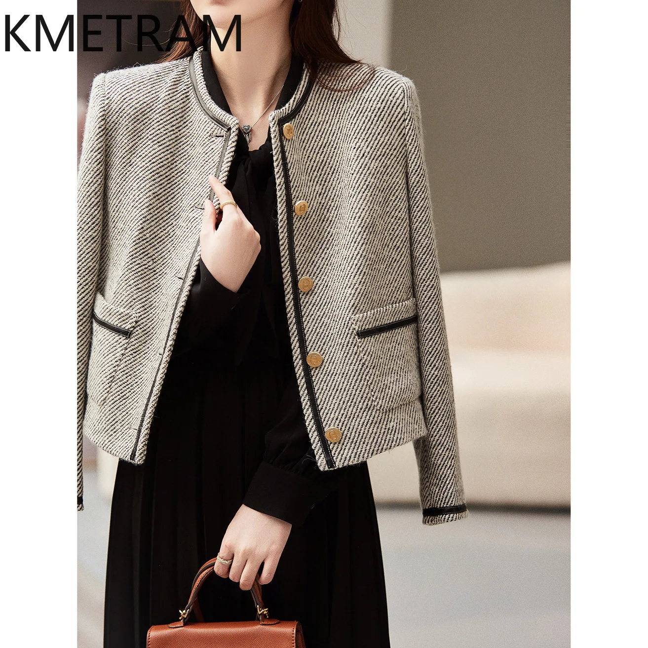 KMETRAM Real Wool Tweed Jackets High Quality New in Outerwear O-Neck Luxury Jacket Fall Clothes Women 2024 Chaquetas Para Mujer