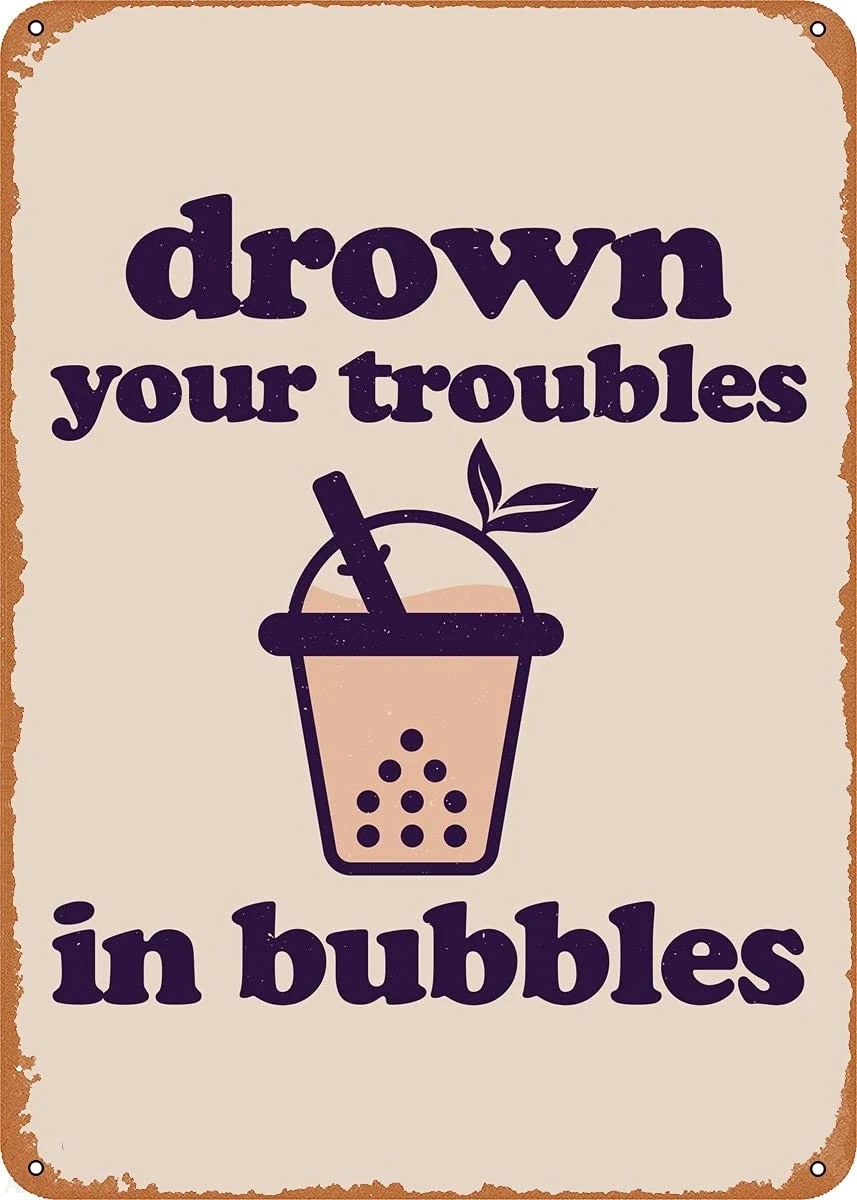 Divertido Bubble Boba Tea 5 - Cartel de chapa de metal retro Cartel de placa vintage para el hogar Cocina Bar Cafetería 12.0 x 8.0 in 1 ud.