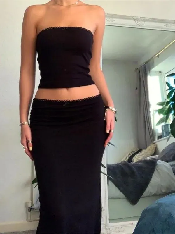 

Vintage 2 Piece Long Skirt Sets Women Cute Spaghetti Strap Cleanfit Sle Polypropylene Material ort Sve Thin Model