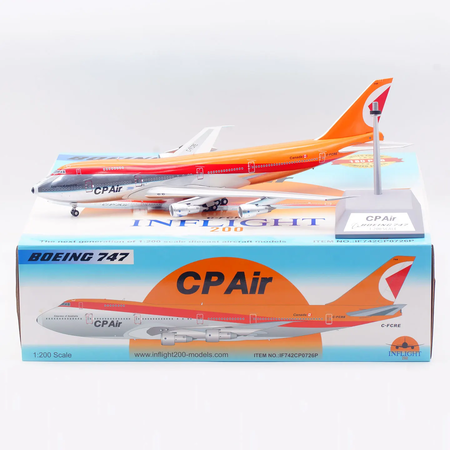 IF742CP0726P Alloy Collectible Plane Gift INFLIGHT 1:200 CP Air Boeing B747-200 Diecast Aircraft Jet Model C-FCRE With Stand