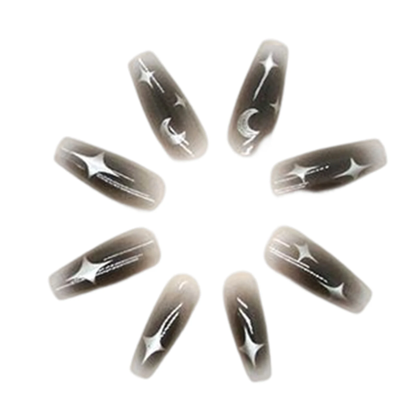 24 stücke y2k Stern drücken auf Nägel Farbverlauf schwarz mittellanger Sarg falsche Nagels pitzen volle Abdeckung Mond Designs gefälschten Nagel für coole Mädchen