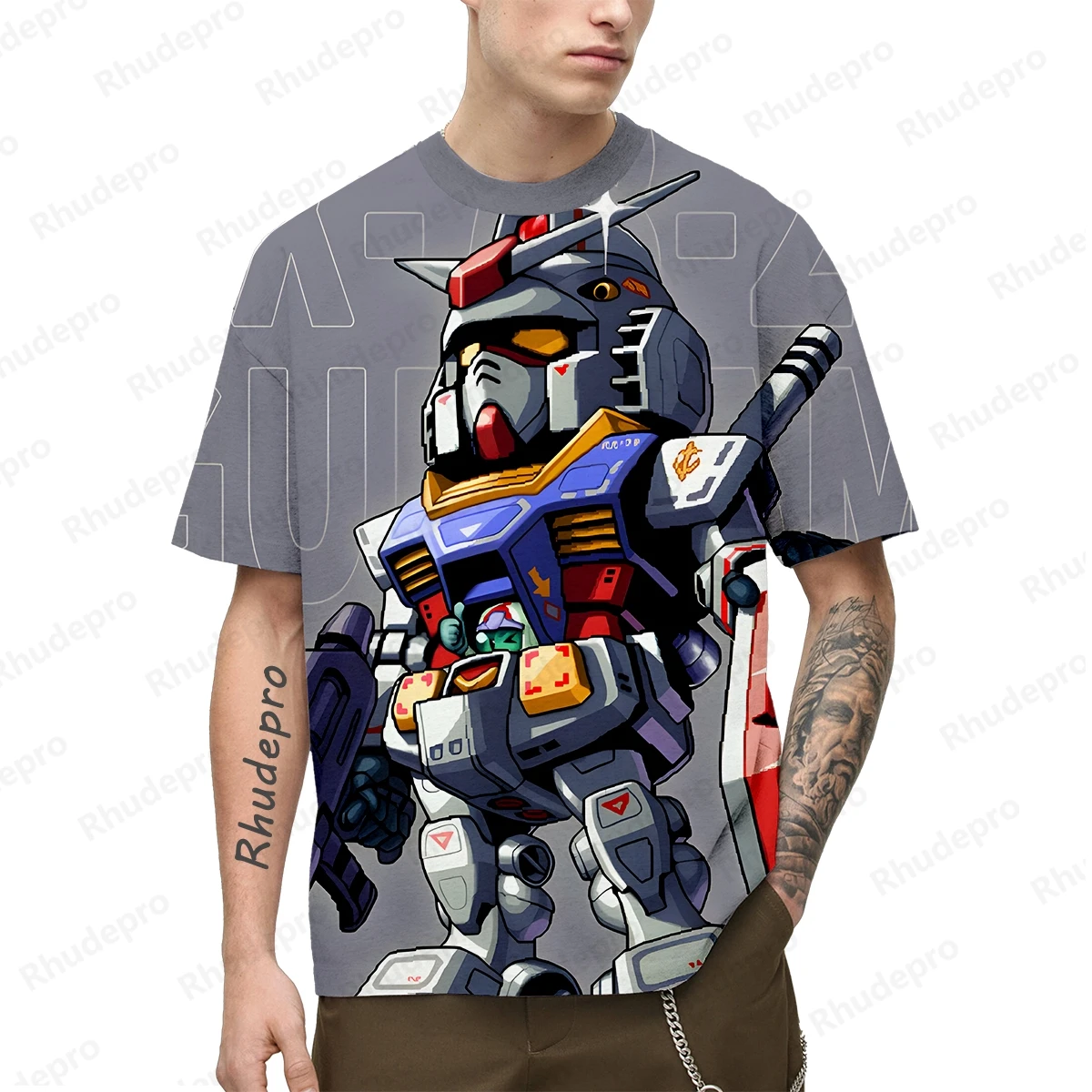 Camiseta masculina de manga curta gundam, roupas hip-hop, roupas cosplay, moda streetwear, novo modelo, 2024