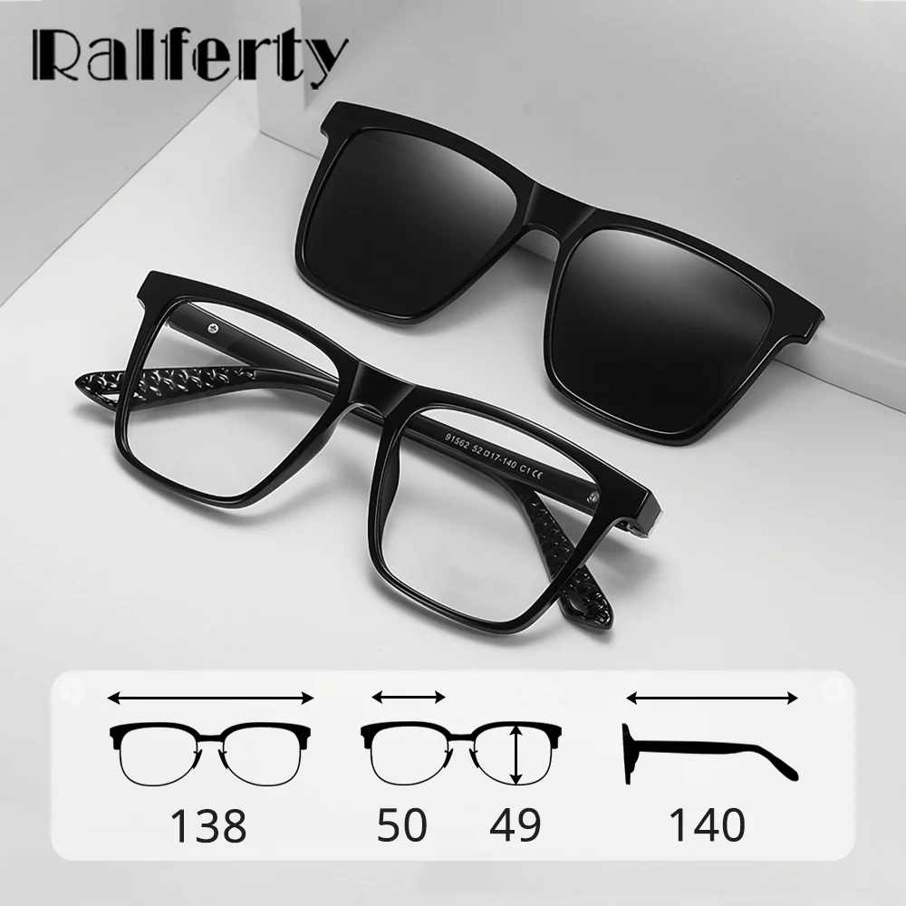 

Ralferty 2 в 1, магнитные поляризационные солнцезащитные очки для мужчин, UV400, высококачественные очки-клипсы, квадратные очки gafas de sol hombre