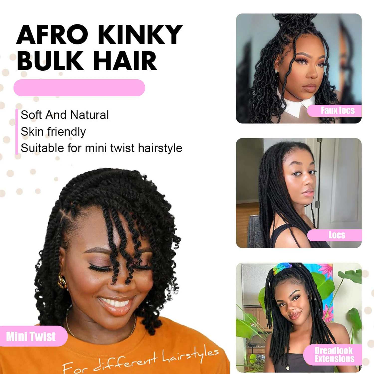 10/12/16 pollici 1 confezioni di capelli afro crespi sfusi per micro torsione capelli intrecciati ricci afro crespi sintetici neri naturali per Loc R