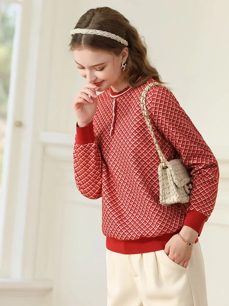 I BELIEVE YOU Christmas Knit Ribbed Hoodies Plaid Lazy Plus Wool Soft Thick Warm Round Neck Winter New Loose Tops 2234195417