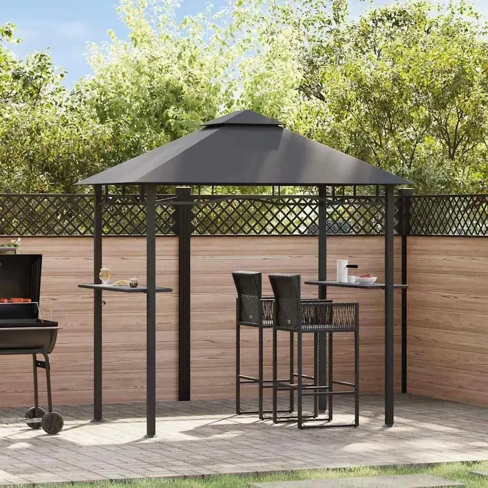 Large Anthracite Steel BBQ Gazebo with Durable 100% Polyester Fabric