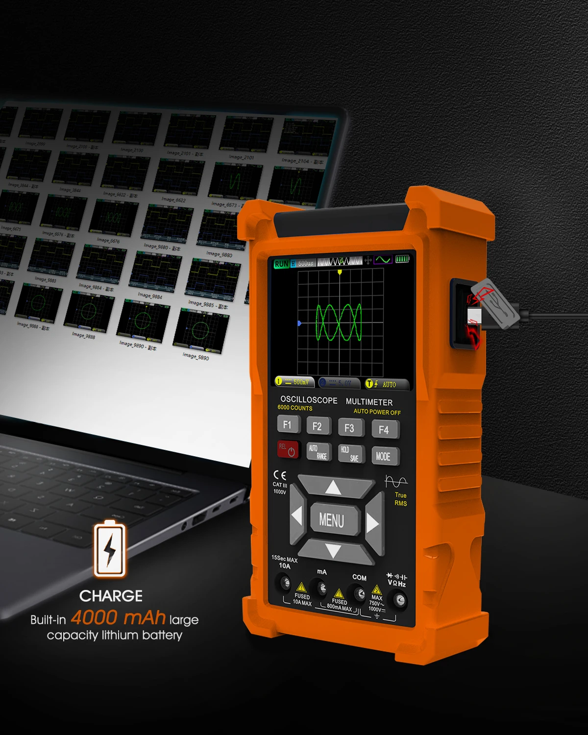 

2 Channel Oscilloscope 3 in 1 Oscilloscope 50MHz Bandwidth 280MSa/s TRMS 6000 Counts Signal Generator 13 Signal Waveforms Auto