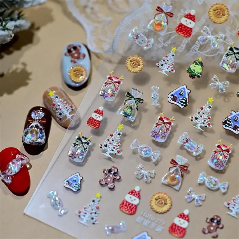 Cute Christmas Style Snowman Nail Art Stickers Shell Light Nail Art Print Embossed Stickers Nail Art Decoration Christmas Gifts