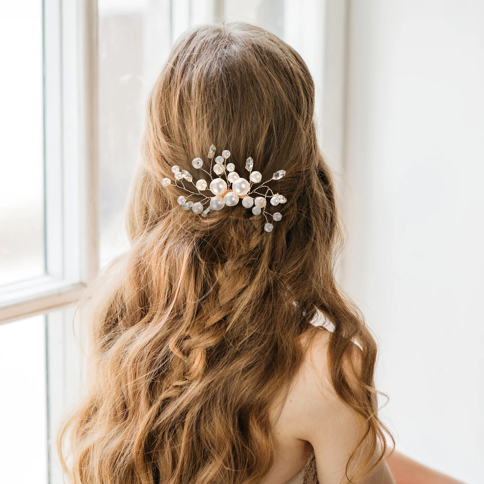 

2Pcs Bridal Wedding Hair Comb Pearl and Rhinestones Side Clip for Women Party Prom Anniversary Valentine Celebration Headdress