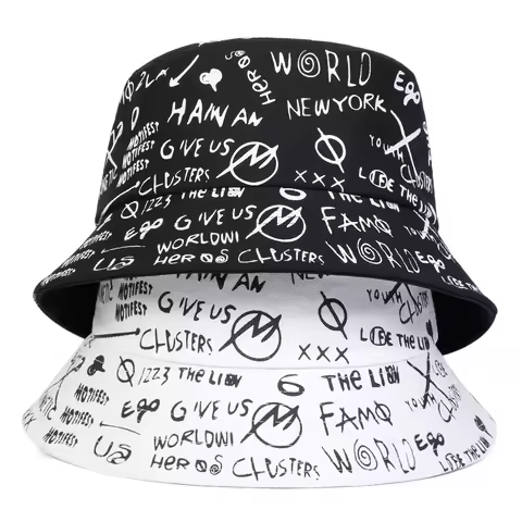 Unisex XXM Eye Graffiti Print Personality Bucket Hats Fishermen Caps Outdoor Casual Cap Sunscreen Hat