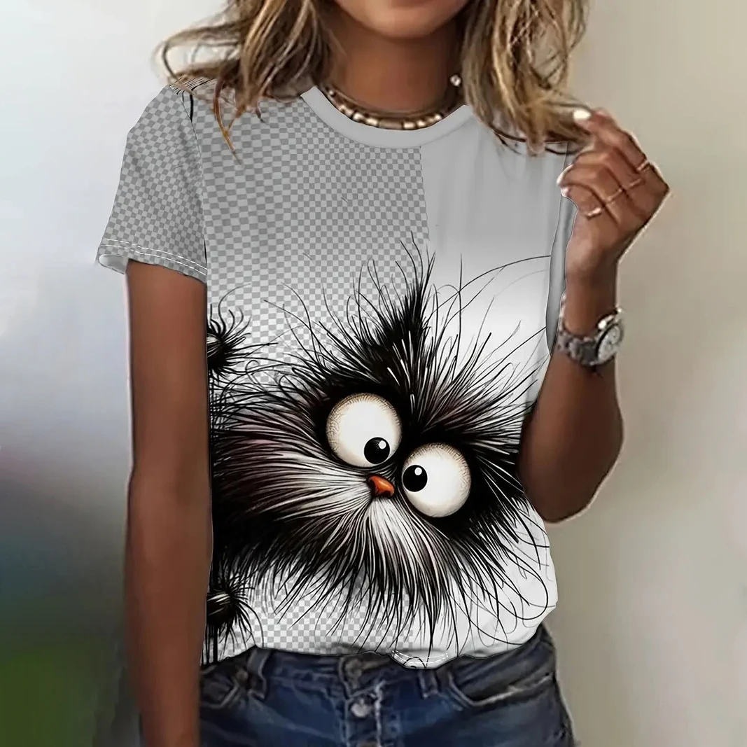 

Funny Animal Cat Graphic 3D Print Women T-shirt Summer Round Neck Short Sleeve Outdoor Casual T Shirts Female Oversized Clothing
