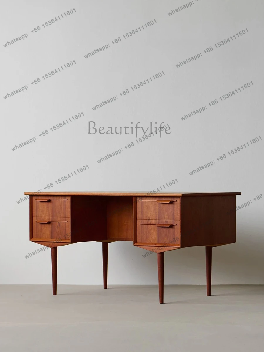 

Vintage design log desk cherry wood computer desk storage drawer danish writing desk teak