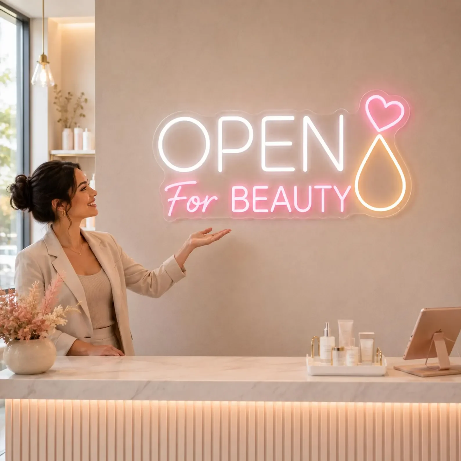 Beauty Studio Neon Sign,Open for Beauty Wall Light,Custom Salon Name Decor For Nail,Lash Or Brow Studio Reception And Photo Wall