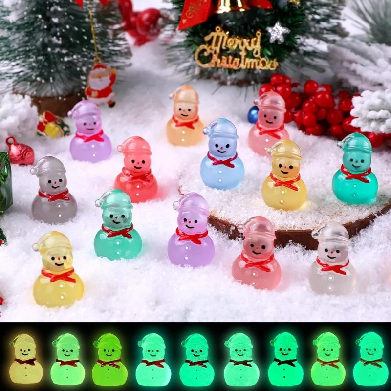 5/10pcs Glow-in-the-Dark Mini Snowman Ornament Christmas Desktop Decoration Window Resin Figurine Phosphorescence Party Supplies