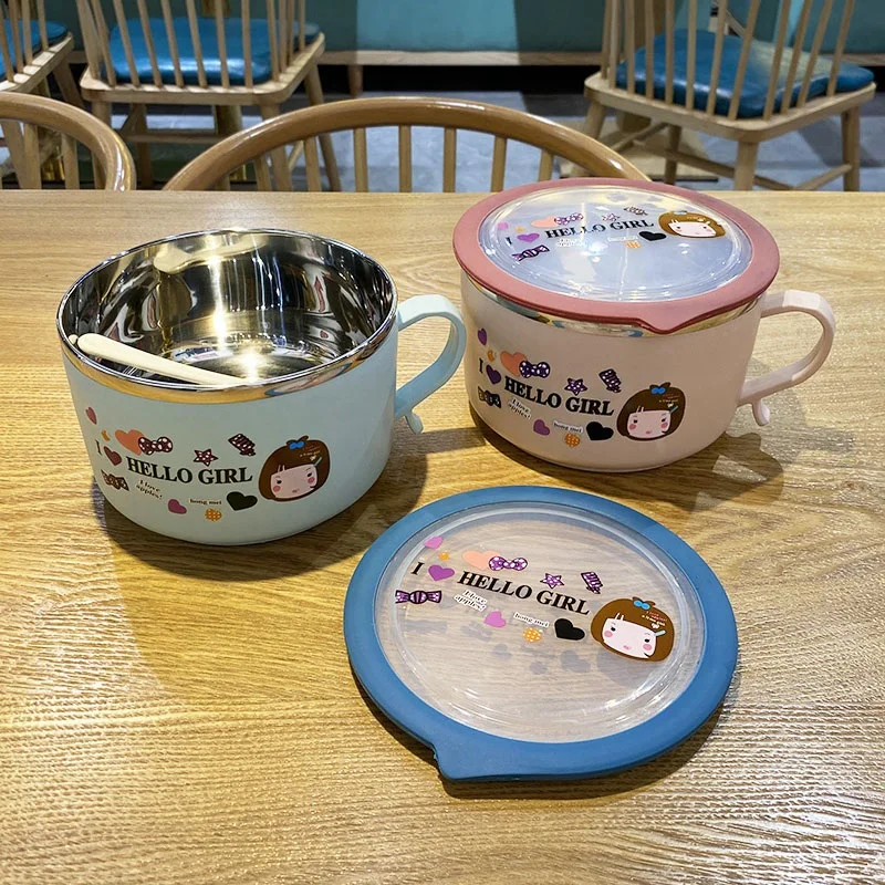 Nowe słodkie kreskówki termiczne pudełko na drugie śniadanie dla dzieci uczennica pudełko Bento ze stali nierdzewnej pojemnik na żywność błyskawiczna miska na makaron