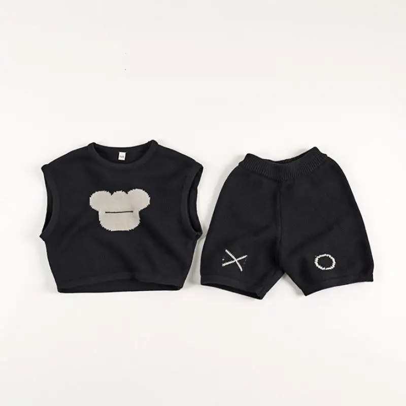 

Autumn New Children Cartoon Bear Knitted Set Boys Girls Sleeveless Vest + Shorts 2pcs Suit Kids Toddler Versatile Casual Outfits