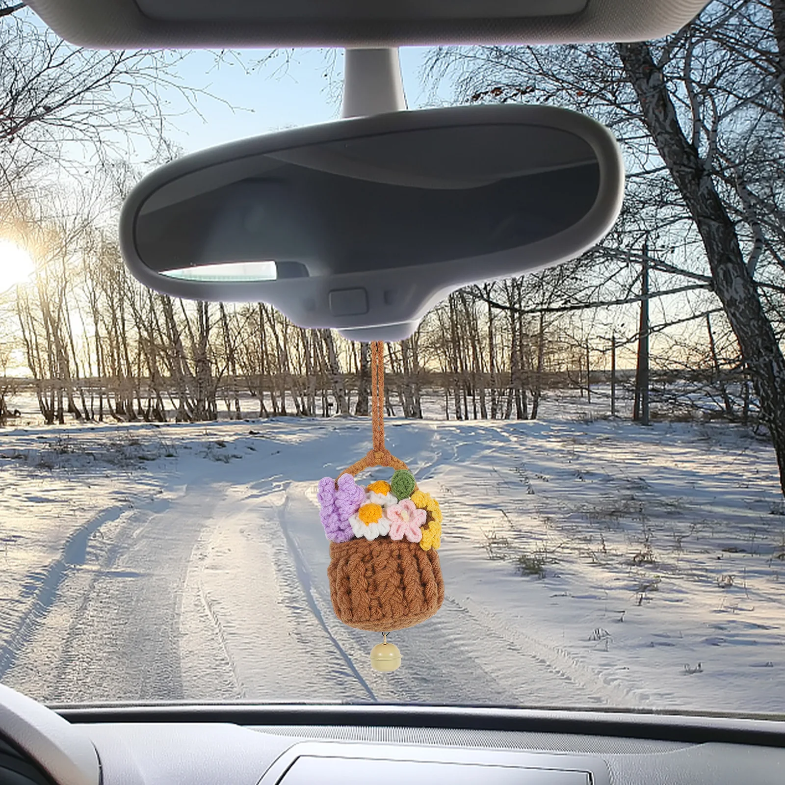 

Flower Basket Pendant Lightweight Woven Structure Long Term Use Creative Design Rearview Mirror Hanging Decoration Car Interior
