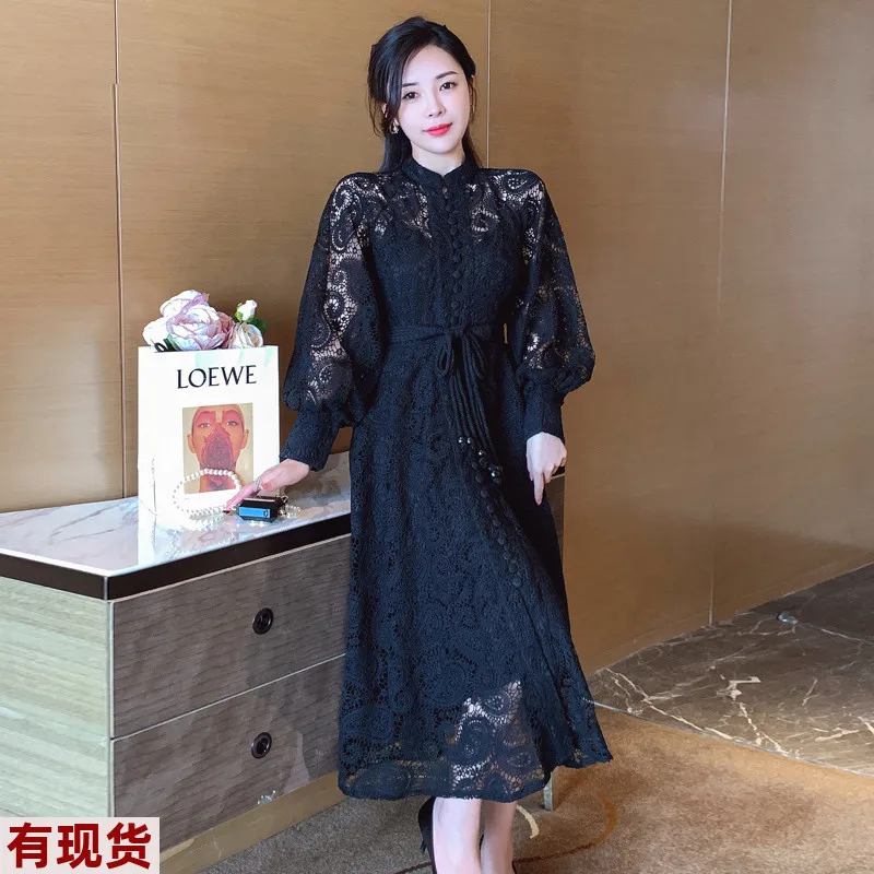 Luxury Boho Party 2022  A-Line Vintage High Waist Dresses for Women Embroidery Runway Autumn Spring Woman Dress Lace Elegant