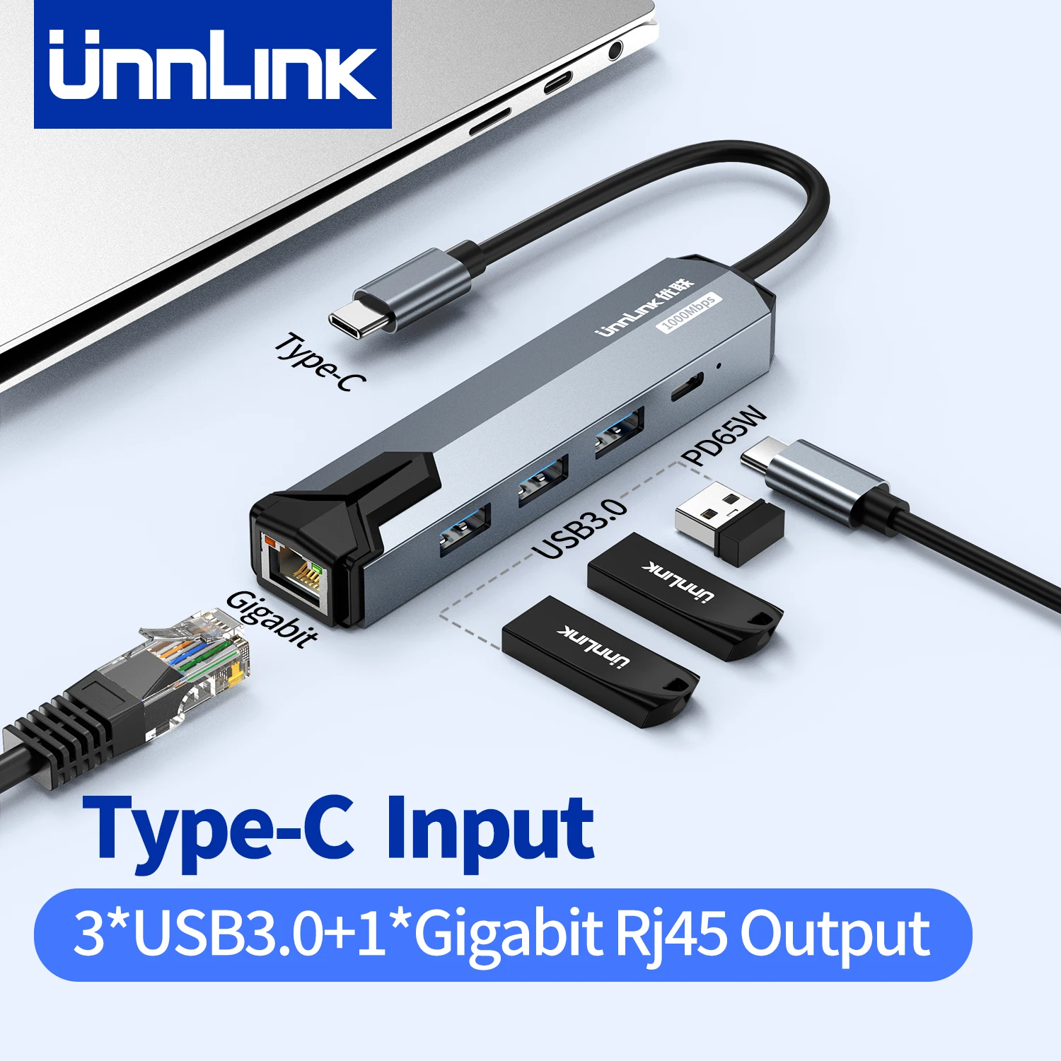 Unnlink 1000 Mbit/s USB-Ethernet-Adapter USB 3.0 Typ C auf RJ45-Netzwerkkarte für Nintendo Switch PC Laptop TV Box Internet USB Lan