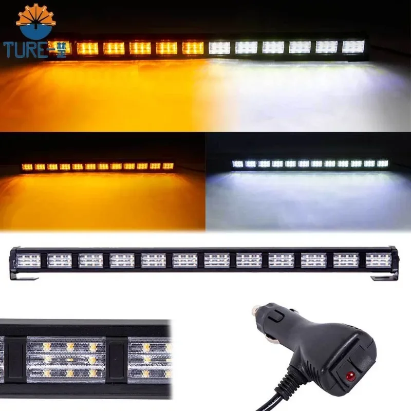 22inch Amber White Emergency Strobe Light Bar High-Power 36LED Car Warning Lamp Car Roof Top Flashing Lights 12-24V