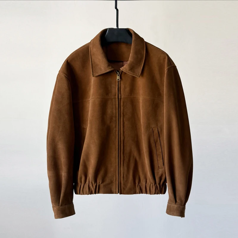 المستوردة الفاخرة جلد الماعز طفل الجلد المدبوغ معاطف السترة للنساء أزياء قصيرة سستة مرونة الخصر الإناث عارضة سترة جلدية حقيقية