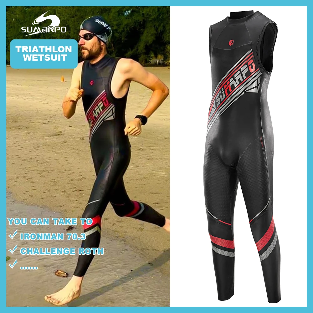 

SUMARPO Triathlon Wetsuits for Men, 5mm Sleeveless Yamamoto Neoprene Smoothskin for Open Water Swimming, Fina Approved