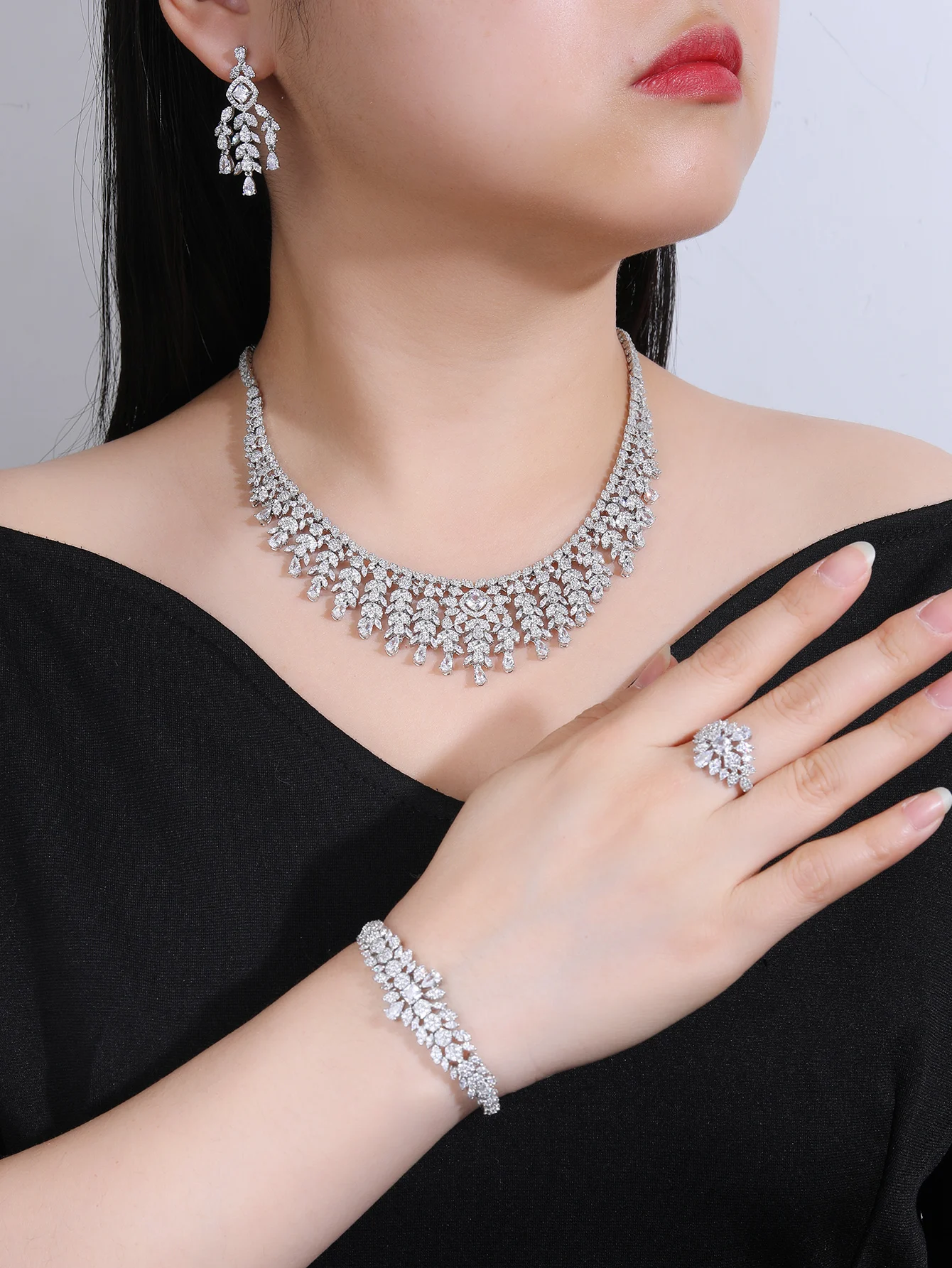 

Trendy Popular 4 PCS Women Fashion Jewelry Set For Wedding Party Cubic Zirconia High Quality Gift Beautiful Bridal Jewellery