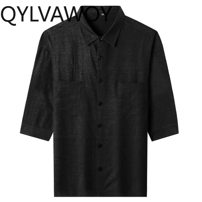 

QYLVAWOY Men's Shirts Clothing Summer Tops 100% Mulberry Silk Shirt Three-quarter Sleeve Shirts for Man Chinese Ropa De Hombre