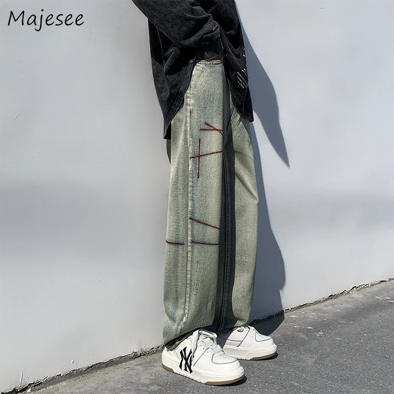 

Jeans Men Spring Korean Style Trendy Loose Handsome Wide Leg Trousers Clothing Denim Vaqueros All-match Streetwear Slacks Male