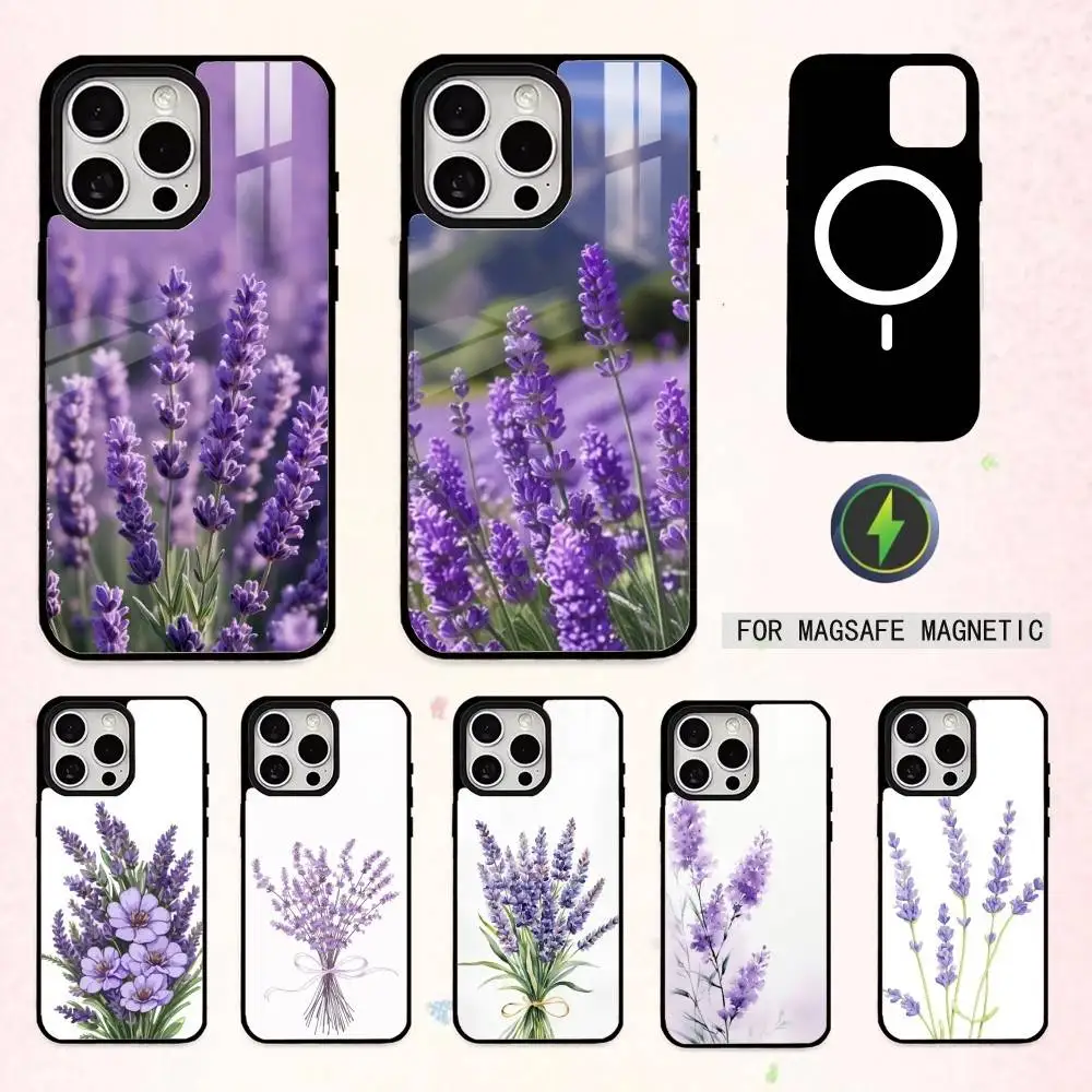 

L-Lavender P-Purple F-Flowers Phone Case For iPhone17,16,15,14,13,12,11 Plus,Pro Max Magnetic For Magsafe Wireless Charging