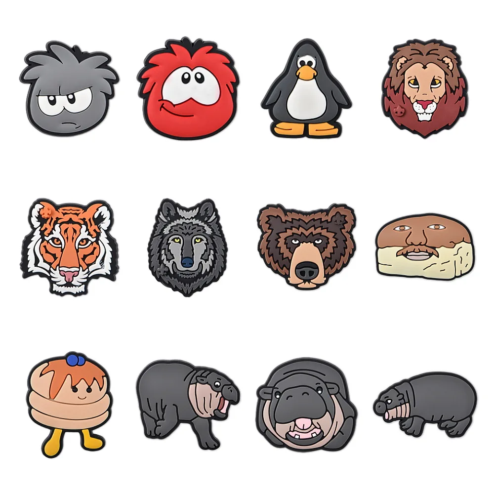 Cute Cartoon Animal Charms for Shoes DIY Shoe Decoration Funny Wolf Tiger Lion Honey Cake Pancake Hippo Shoe Pins For Boys Girls