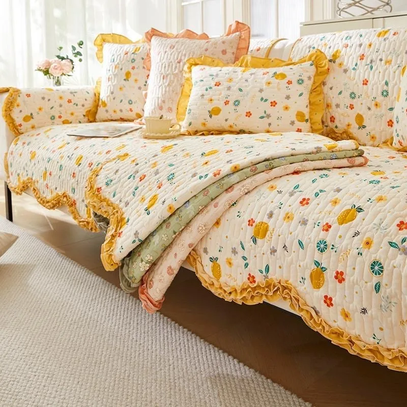 Korean Style Floral Sofa Cushion Sofa Cover Slip Resistant Slipcover Seat Sofa Towel Dust Cover Towel Couches for Living Room