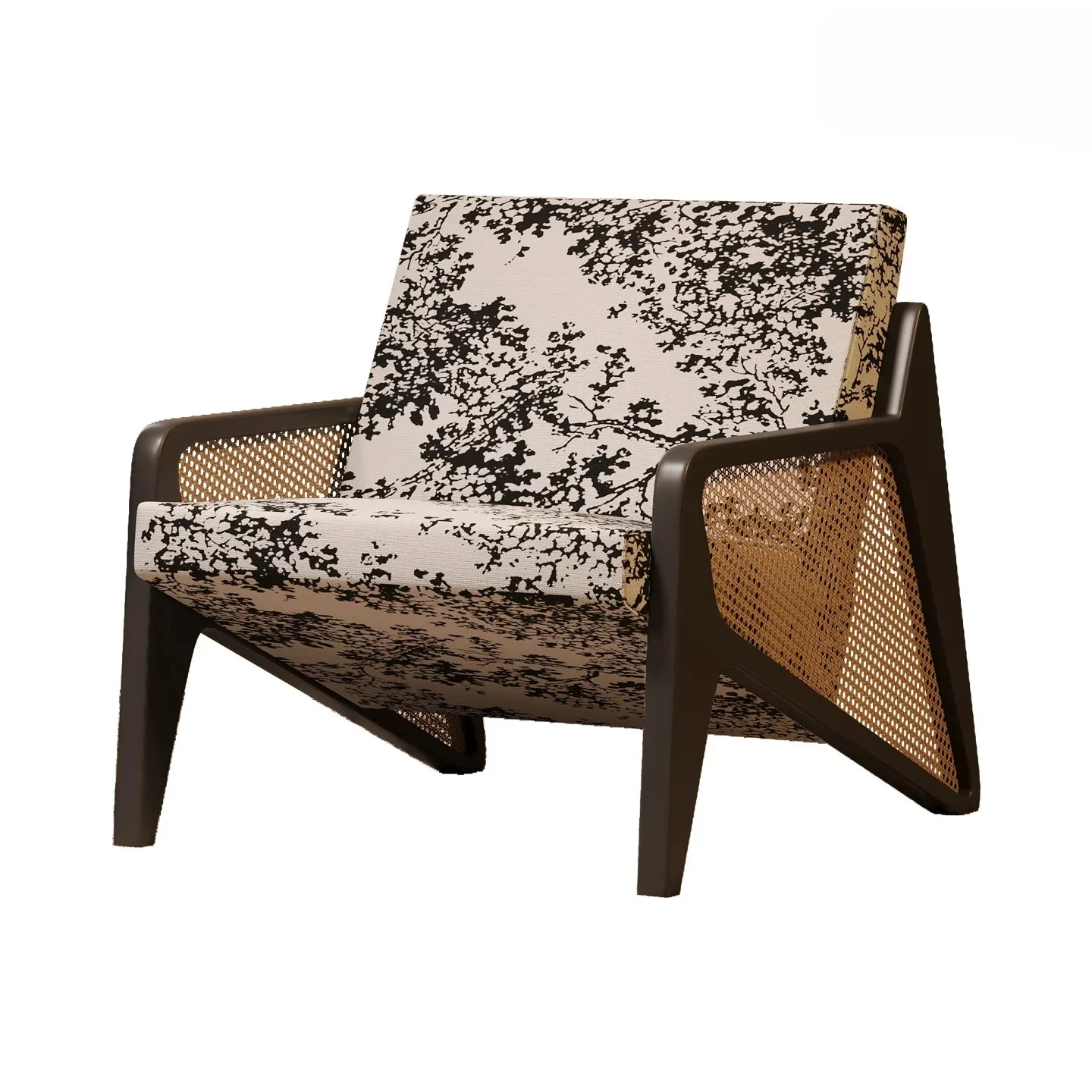 A  French retro cafe, beauty salon, seating area, medieval style wabi-sabi leisure single sofa chair