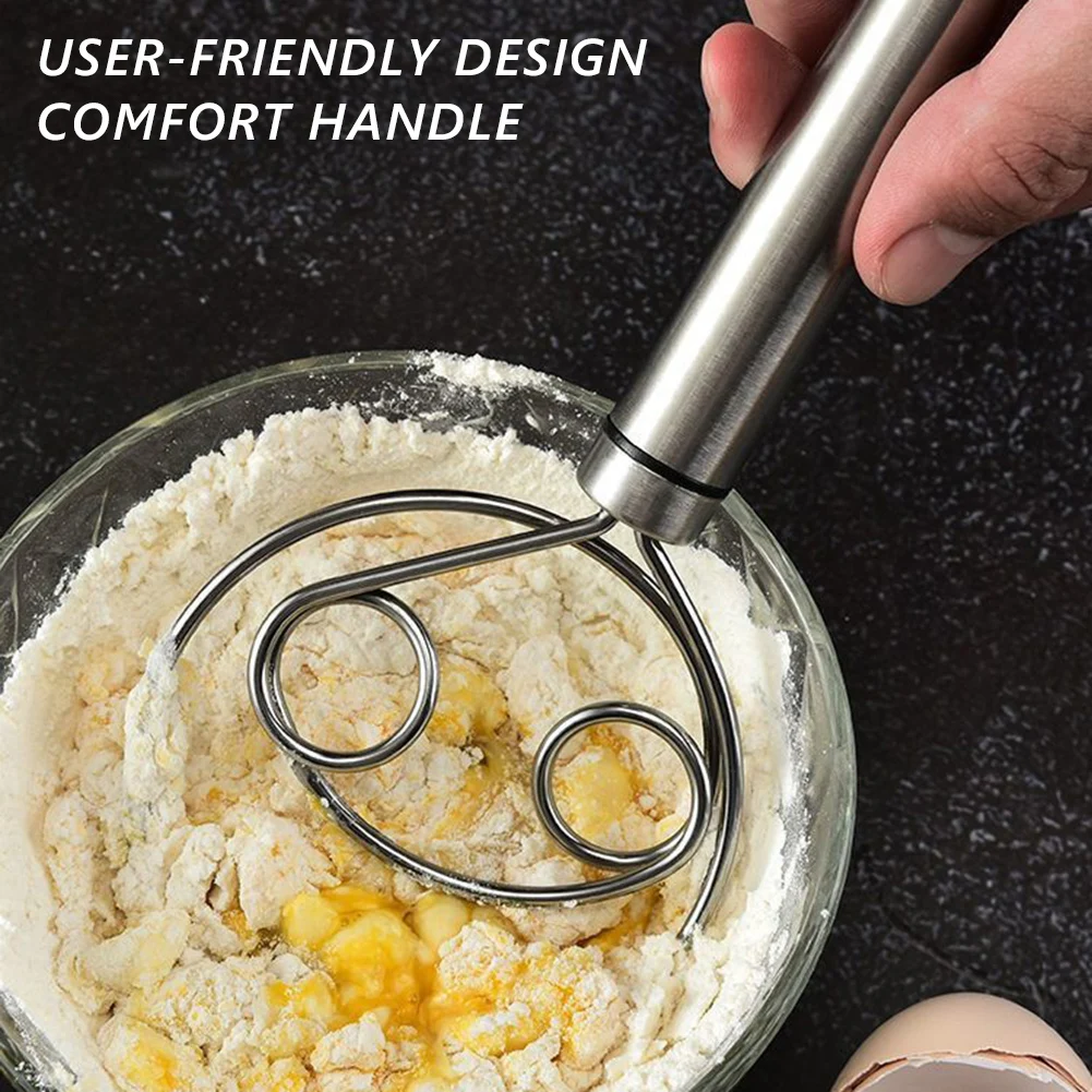Batidor de masa Manual de acero inoxidable, artefacto de fideos, batidor de huevos, resistente, ergonómicamente Conformable, fácil lavado