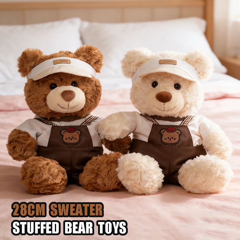 

28CM Cute Fluffy Bear with Suit Stuffed White Brown Bear Plush Toys Soft Doll Children Lover Birthday Valentine's Gift