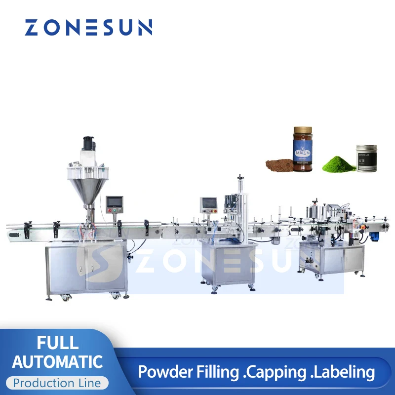 ZONESUN ZS-FAL180P9 Automatic Powder Packing Machine Auger Filler Bottle Filling Capping Labeling Machine Production Line