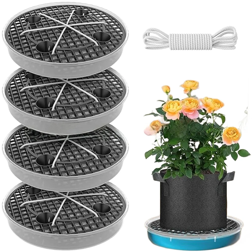 Self Watering Plant Saucer with Cotton Rope for Grow Bags Compatible with Soft Sided Fabric Pots and Containers
