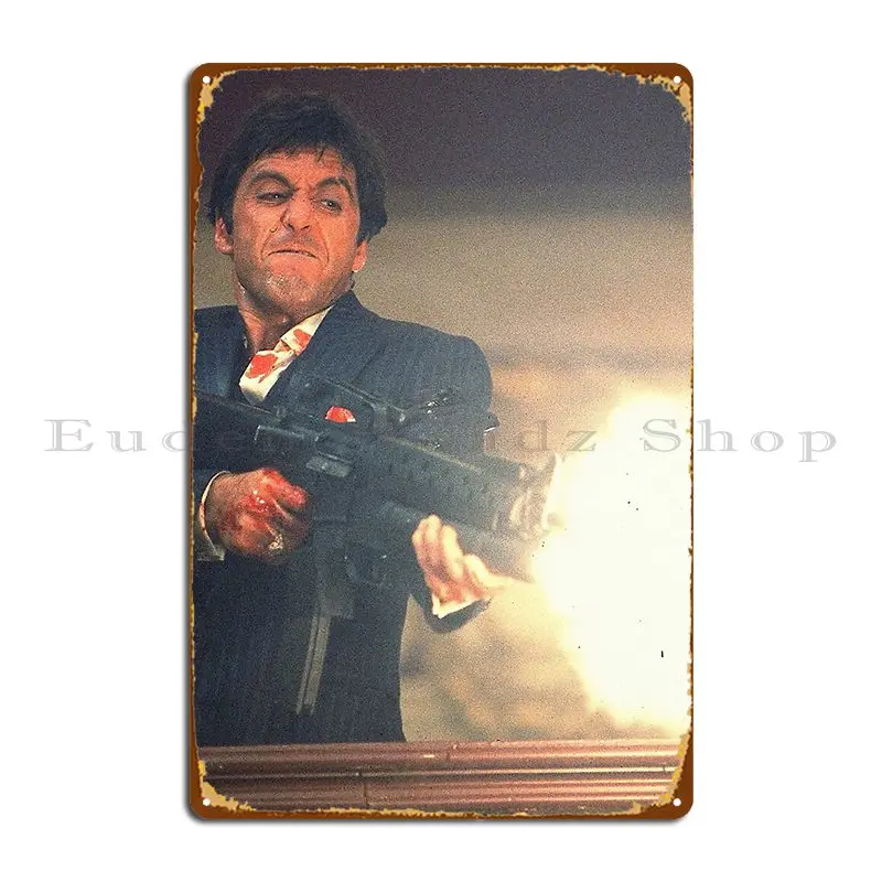 Scarface Tony Montana Shooting Metal Sign Wall Custom Design Decoration Home Wall Decor Tin Sign Poster