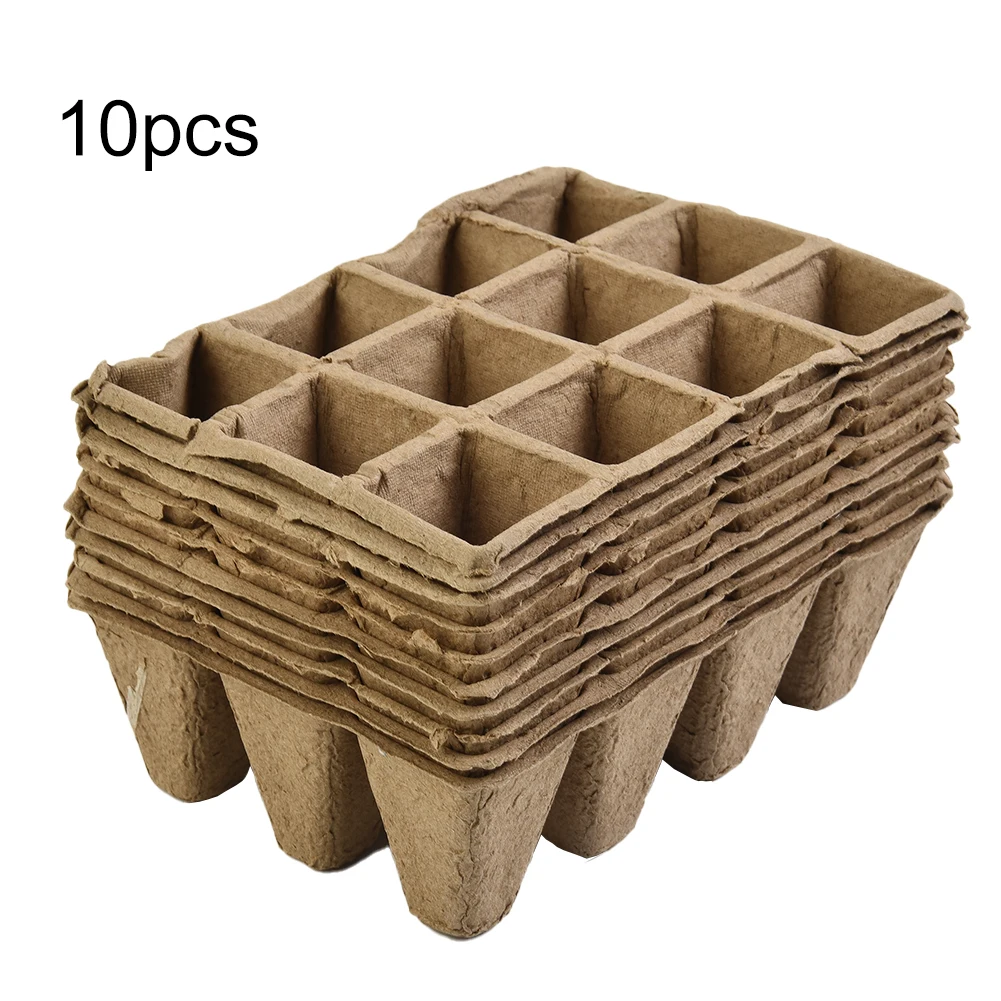 10Pcs 12-Hole Biodegradable Paper Pots Tray Pulp Starting Garden Nursery Pulp Nursery Cups